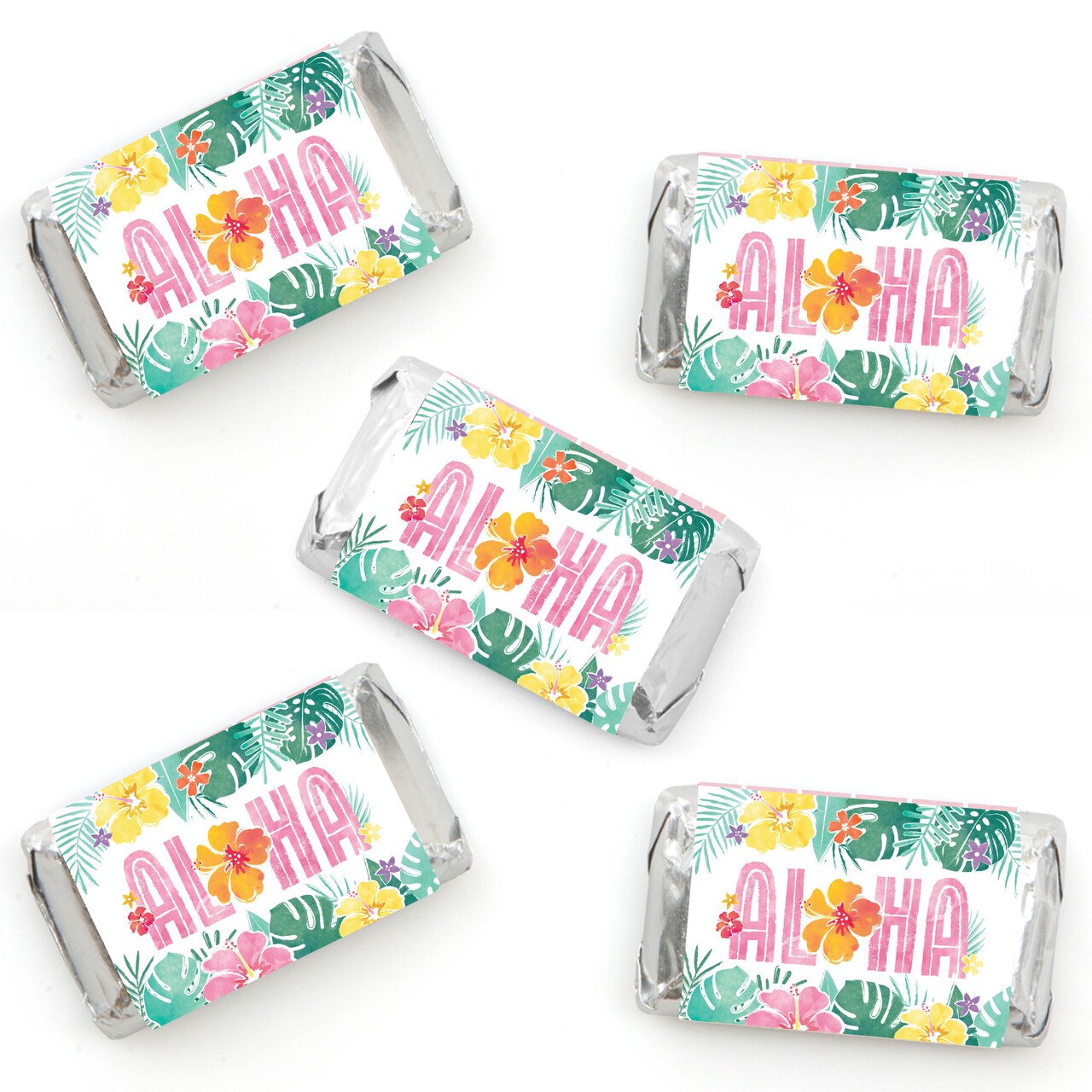 Big Dot of Happiness Hawaiian Luau Party Mini Candy Bar Wrapper Stickers, Small Tropical Birthday Party Favors, Aloha Sticker Labels - 40 Count